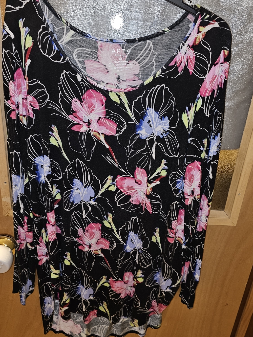 APT. 9 Black With Pink & Blue Floral Long Sleeve Top